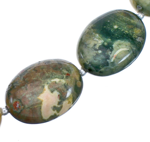 Hand Strung Sterling Silver Rhyolite Bead Necklace RX119186